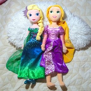Elsa and Tangled Rapunzel Satin and Velvet plush dolls 20in